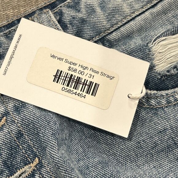 Vervet Beverly Jeans Women 31 Super High Rise Distressed Straight Button Fly New - Picture 6 of 8